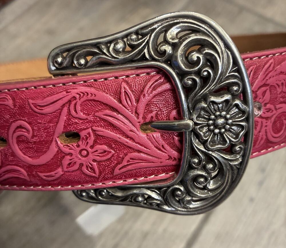 Vtg Deadstock Justin Boots 125th Anniv Pink Tooled Leather Western Belt NWT 32
